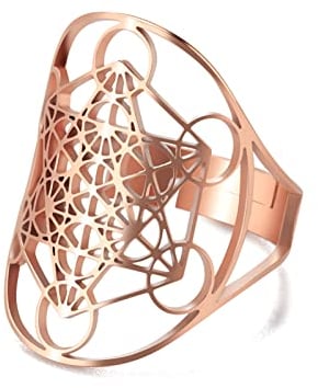 SIPURIS Metatron Würfel Ring für Männer Frauen Magie Männer Erzengel einstellbare Fingerringe Siegelring Band Edelstahl Heilige Geometrie Hexagramm Schutz Amulett Ring Aussage Band (Silber) (Rose)