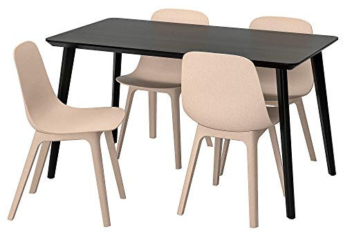 Ikea ODGER/LISABO Tisch und 4 Stühle, 140x78 cm, schwarz/beige