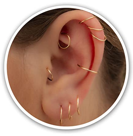 5 mm goldene Knorpelnase Helix Tragus Mini Huggie Creolen in 14 Karat goldgefülltem, eng anliegendem goldenem Nasenring (Gold, 5 mm, 20 Gauge / 1 Paar)