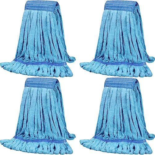 Lallisa 4 cabezales de fregona comercial, tubo de repuesto de microfibra industrial con bucle, cabezales de repuesto para limpieza de suelos para uso doméstico comercial industrial (grande, azul)
