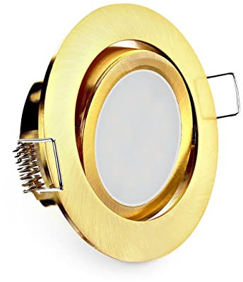 CONCEPTRUN LED Einbaustrahler rund schwenkbar Gold Messing Optik Einbauleuchte Strahler 68mm-75mm Einbaudurchmesser inkl. Fassung und Leuchtmittel in warmweiß GU10 230V (Modell: RD40)