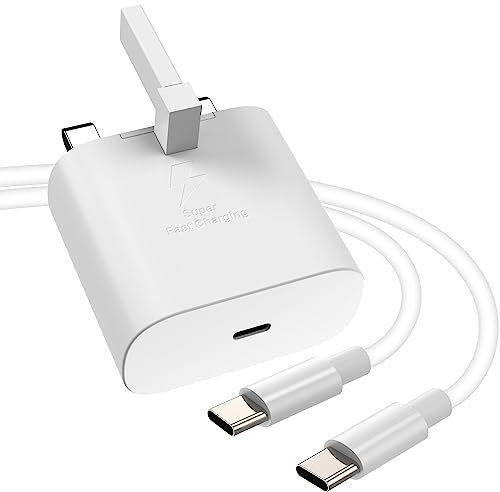 HECHOBO 25W Super Fast Charger for Samsung S21 S21Ultra S21FE S24 S22 S20 A54 A53 S23+, S22+, S21+ S23 Ultra, USB C Cable 2m (White)