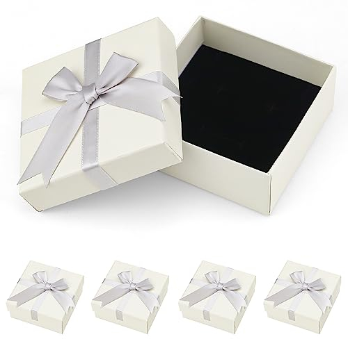 Fizdoqg Schmuck Box Karton 4 Stücke Schmuckschatulle 9 x 9cm Schmuckschatulle Schmuckkasten Geschenkschachtel Schmuck für Ring Halskette Geschenke Display mit Grauem Band