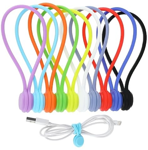 Lusofie 10 PCS Magnetic Cable Ties Reusable Silicone Magnetic Cord Ties Cable Organizer for Organizing, Bookmark Whiteboard Fridge Magnets