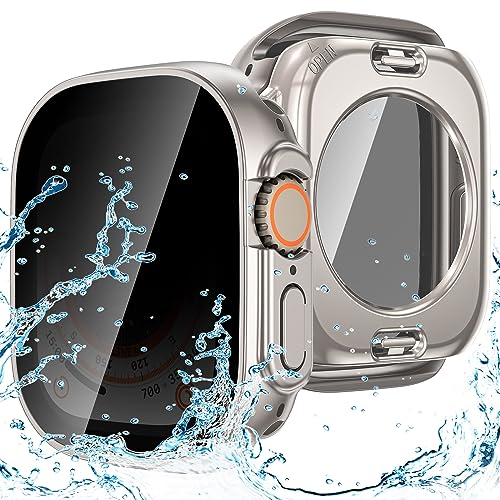 Neitra (2 in 1) Custodia per Apple Watch Ultra 49mm Protettiva Impermeabile Cover, Privacy Pellicola Protettiva Impermeabile Anti-Spia Vetro Temperato Cover Duro PC Antiurto Custodia