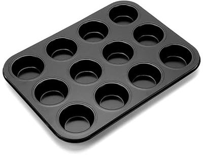 Tissting Kaiser Muffinform 12 Tassen 6,5cm Loch Antihaftbeschichtet Kohlenstoffstahl Muffin Cupcake Backblech, Mini Muffinformer Muffinblech für Brownies Kuchen Pudding