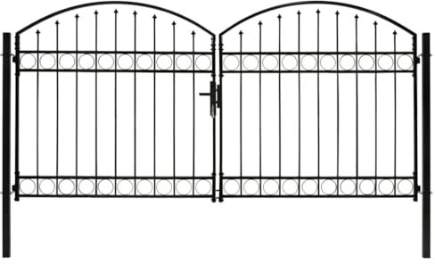 INLIFE Puerta de valla de doble hoja curvada de acero, 300 x 125 cm, negro, 36,72 kg, 143089