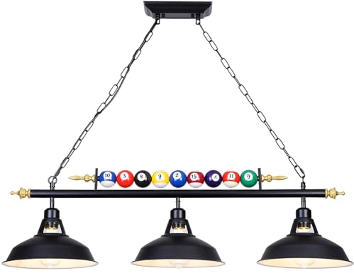 KEELED Billard Lampe Pendelleuchte Schwarz 3 Flammig Vintage Industrial HäNgelampe, 98cm, für Billiard Esstisch, KüCheninsel, Esszimmer, E27-GlüHbirne Nicht Im Lieferumfang Enthalten