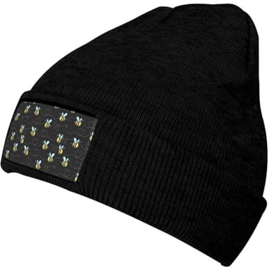 JBYJBX Unisex Strickmütze mit Hummel-Motiv, für den täglichen Gebrauch, Geburtstag, Elastik-Beanie-Mütze, Outdoor, Freizeit, Schwarz, Einheitsgröße