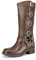 DREAM PAIRS Stivali da donna al ginocchio, senza lacci, da moto, punta quadrata, tacco grosso con fibbie, marrone chiaro, 38 EU