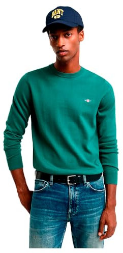 GANT Herren Pullover - CLASSIC COTTON C-NECK, Strickpullover, Rundhals, Baumwolle Grün (Woody) 5XL