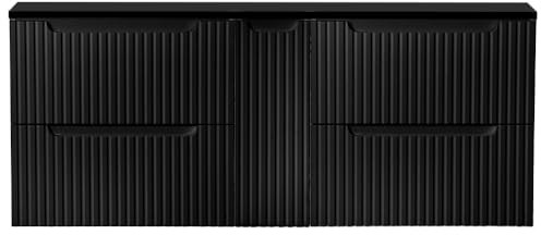 Lomadox Badezimmer Doppel Waschtischunterschrank 140 cm schwarz 40 cm tief Waschbeckenschrank Badschrank 4 Auszüge 1 Tür B/H/T ca. 140,4/59,5/40 cm
