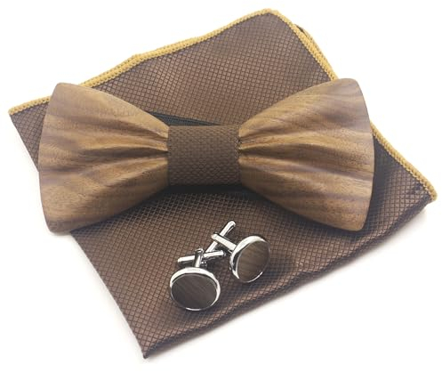 Cyriacus Holzfliege Set Herren Holzfliegenset Fliege aus Holz,für Hochzeit Aufführungen Abschlussball Geschenk marrone