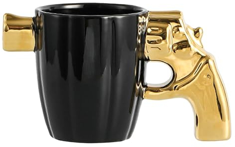 POFET Funny Mug with Gun Handle, Novelty Ceramic Coffee Mugs, Personalised Pistol Coffee Cup, Perfect Novelty Gag Gift