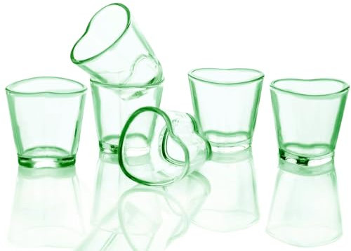 wocpvm 45ml Shot Glass Cute Heart Shaped Shot Glasses Set of 6 Durable and Reusable Mini Shot Glasses for Alcohol Shots, Home, Bars & Party (Green)