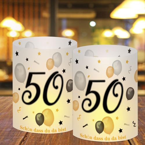 Bolosa 12 Windlicht Tischdeko 50 Geburtstag Deko, 50 Geburtstag Tischdeko, Deko 50. Geburtstag Mann, Geburtstagsdeko 50 Mann, Happy Birthday Tischdeko, Für Teelichter oder Kerzen(Schwarzgold 50)