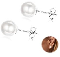 CASSIECA Perle Ohrstecker für Damen Sterling Silber Weiße Perlenohrringe für Damen Mädchen Süßwasserperlen Ohrringe Echt 925 Silber Süßwasser Perlen Ohrringe Ohrstecker 8MM