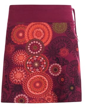 Vishes kurzer Damen-Rock mit Mandalas in dunkelrot I Größe XS (34) I Handgefertigt aus 100% Baumwolle I Rock mit Taschen I Ideal für warme & kalte Monate I Nachhaltige Alternative Bekleidung