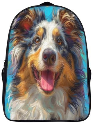 DCABEIOOE Australian Shepherd Dog Schulrucksack Mädchen Teenager Schultasche Großen Rucksack Schule Trekking Rucksack Rucksack Für Schule Reise Schulranzen 40x28x16cm