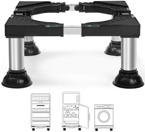 Duscdesp Waschmaschinen Untergestell mit 4 Starke Stähle Füße Sockel Höhe 21-24cm, Mini Kühlschrank Untergestell Untergestell für Waschmaschine Trockner Geschirrspüler, Schwarz(Einstellbare 40-65cm)