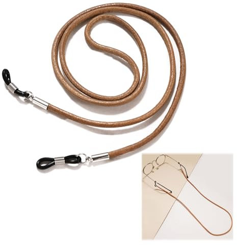 Glasses Straps Genuine Leather Glasses Cord Non-Slip Eyeglasses Chain Retainer Lightweight Spectacle Lanyard Adjustable Glasses Neck Holder Strap for Women Men Reading Glasses Sunglasses, Brown