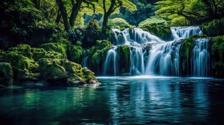 adrium Acryl-Bild 130 x 70 cm: Wasserfall im japanischen Garten. Wunderschöne Naturlandschaft. Generative KI (207908377)