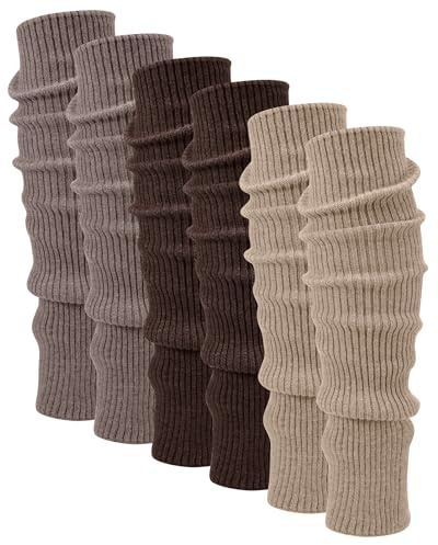 Shihanee 3 Pairs Cashmere Leg Warmers Women Soft Warmer Wool Winter Stockings Knit Long Leg Warmers Indoor Outdoor
