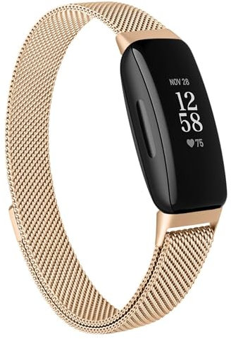 Stainless Steel Metal Replacement Bands for Fitbit Inspire 2/HR/Ace 2 Fitness Tracker - Women Men (Rose Gold)