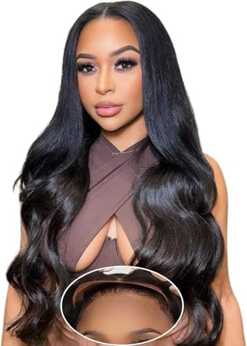 Perruque Sans Colle Cheveux Humain 4x4 Pre Cut Lace Wig Body Wave Perruque Femme Brésilien Glueless Wig Human Hair Naturelle Couleur 180% Densité 14 pouces (35cm)