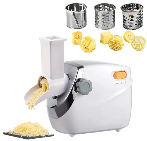 300W Commercial Cheese Shredder Machine, Electric Rotary Cheese Grater with 3 Stainless Steel Blades, About 30kg/Hour, Rotary Cheese Shredder Machine for Grating Cheese, Vegetables, Potato