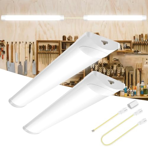 papasbox 5ft 150cm(90cm+60cm) Linkable LED Batten Light,6500K Daylight LED Fluorescent Strip Fitting for Garage,Workshop,Office,Wall,Kitchen,Shed,IP65 Waterproof Plug in Ceiling Light Strip