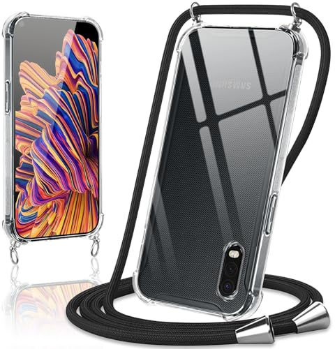 Coiwxmoi Cover per Samsung Galaxy Xcover Pro con Cordino 6,3,Trasparente Custodia con Laccio Tracolla Corda Catena Cinghia,Ultra Morbido Silicone TPU Antiurto Case per Galaxy Xcover Pro, Nero