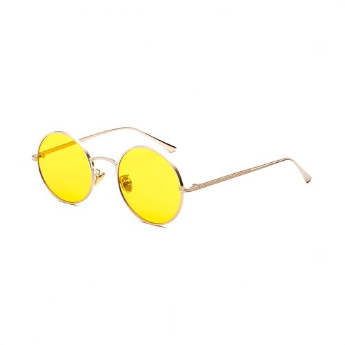 WDZAYXC Retro Runde Metallrahmen Sonnenbrille für Damen und Herren,UV400 Schutz (Gold/Gelb)