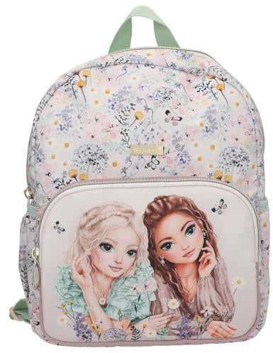 Depesche 13306 TOPModel Summer Feeling - Rucksack in Rosa, mit Model Motiv und Blumen Muster, Tasche mit verstellbaren Trägern und Fronttasche