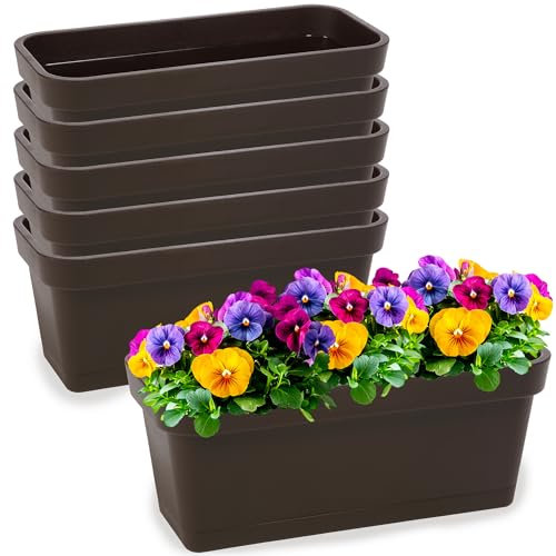 PECZEKO Set di fioriere in plastica, fioriera per fiori ed erbe aromatiche, vaso per balcone, 6 pezzi, marrone, ø 40 cm