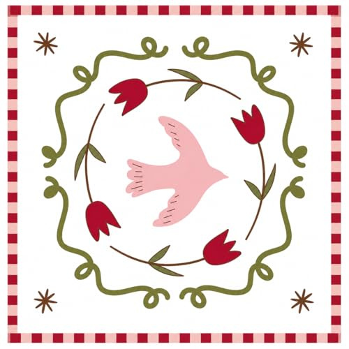 Serviettes en Papier Motif Colombe et Fleurs, 33 x 33 cm, Lot de 20, Rouge et Rose