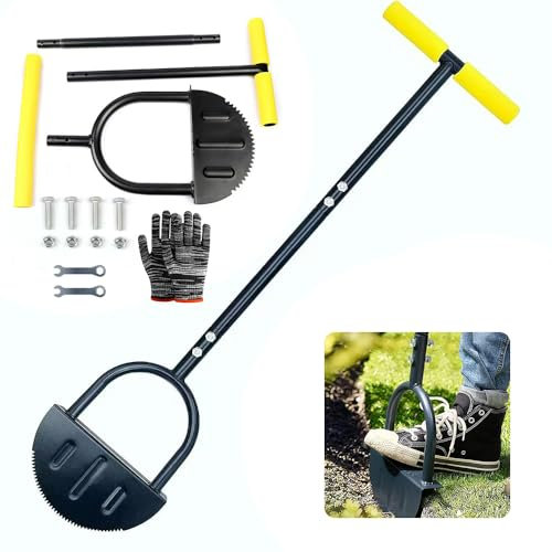 RIRIDAMAI Rasenkantenstecher mit Stiel 107cm, Rasenstecher Kantenstecher mit Wurzelsäge, Kantenstecher Rasen mit T-Griff, Rasenabstecher, Kantenschneider, Kantenmesser für Gehwege, Gartenkanten Hof