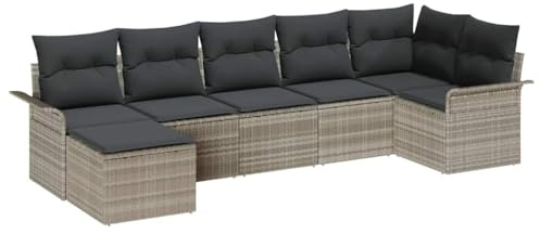 vidaXL 7-teiliges Garten-Sofa-Set mit Kissen, hellgrau, modulares Outdoor-Sitzmöbel für Terrasse, Balkon und Lounge, Garten zum Entspannen