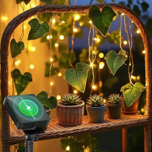 Aigostar Lichterkette Solar Außen 3M+1M*1M 70 LED - Efeu Lichterkette IP65 Wasserdicht, Solarlichterkette Outdoor mit 8 Modi für Garten, Balkon, Terrasse, Zaun, Hochzeit & Schlafzimmer, Warmweiß