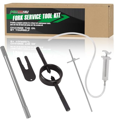 MOTO4U Kit d'outils d'entretien de fourche de moto, ensemble d'outils d'entretien de fourche, ensemble d'outils d'huile de fourche de moto – Outil de niveau d'huile de fourche, outil de purge de tige
