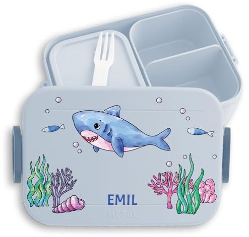 Shirtracer Mepal Lunchbox Kinder personalisiert Hai mit Name | Hellblau, 900 ml, Einschulung, Schulanfang, Schultüte, Schulkind, Ozean, Brotdose, Snackbox, spülmaschinenfest, Vesperbox