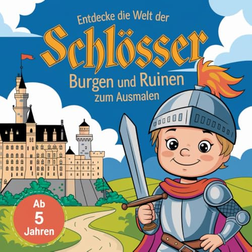 Entdecke die Welt der Schlösser, Burgen und Ruinen zum Ausmalen: Ausmalbuch mit einfachen Motiven, Rittern, Geistern, spielenden Kindern und Hunden – Kreatives Malbuch für kleine Entdecker ab 5 Jahren