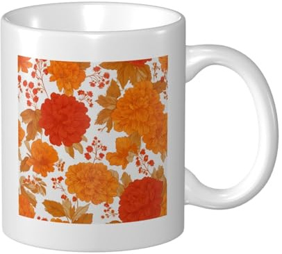Woshuwo Tasse à café vintage en céramique avec fleurs rouges et oranges - 325 ml