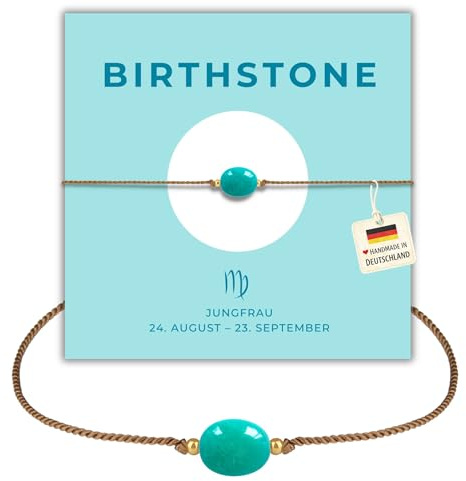 happymaker Geburtsstein Armband für jedes Sternzeichen, echte Edelsteine als Geburtssteine, handgefertigt in Deutschland, Geschenkverpackung und Karte mit Edelsteinbedeutung