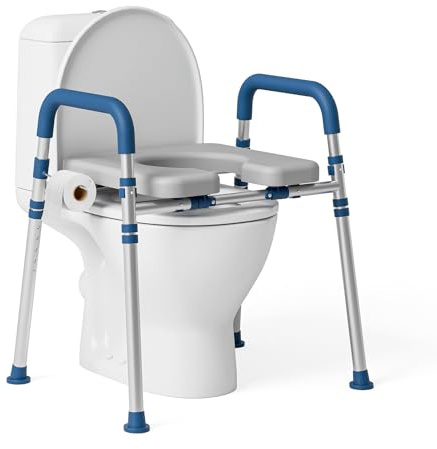 Loyoda Raised Toilet Seat with Handles, Padded Seat Risers for Seniors, Adjustable Height & Width Toilet Riser, Handicap Elevated Toilet Seat 350lbs, Fit Any Toilet