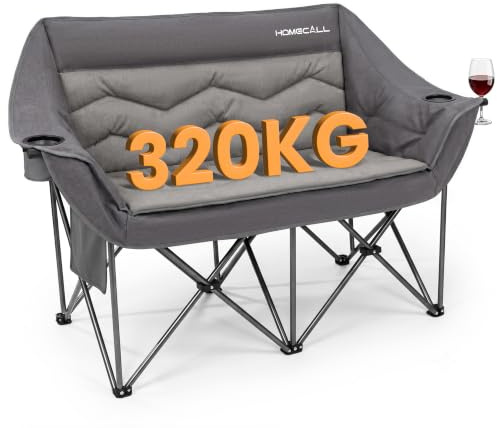 Camping Sofa faltbar XXL für 2 Personen, extra dick gepolstert, bis 320 kg | Luxus Campingcouch mit 107 cm Sitzbreite, hoher Rückenlehne und 2 Getränkehaltern – Campingbank für Camping, Garten & Balkon