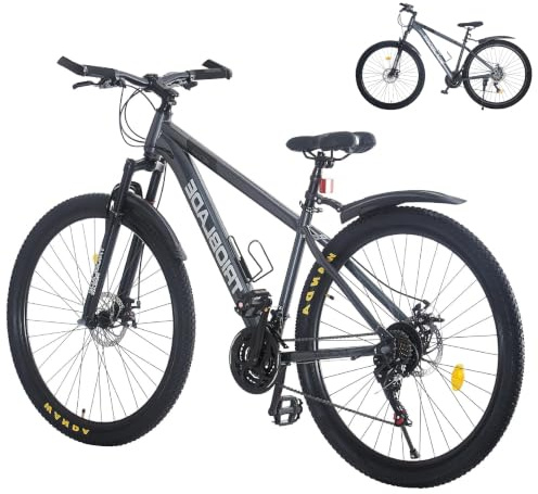 LSBIKE 24/26/27,5/29 Zoll Premium Mountainbike, 21 Gang Schaltung Erwachsene Outdoor Fahrrad, Gabelfederung, Doppel Scheibenbremsen, Verstellbarem Ergonomischen Sitz, MTB Fahrrad