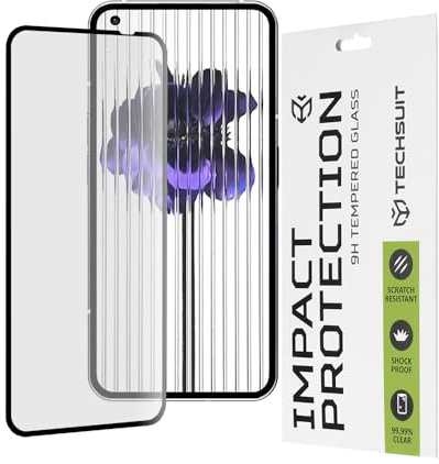 Techsuit Displayschutzfolie für Nothing Phone 1 Gehärtetes Glas mit 9H Härte, Vollständige Abdeckung, Stoßschutz, Anti Fingerabdruck, Oleophobe Beschichtung, 111D Full Glue