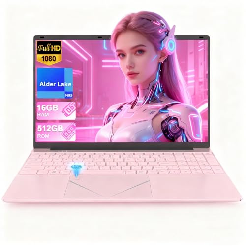 PINSTONE Computer portatile da 15,6 pollici, 16 GB DDR4 RAM, 512 GB SSD | PC portatile FHD 1920 x 1080, processore N95 fino a 3,4 GHz, PC leggero per studenti, telelavoro, ufficio e multimediale