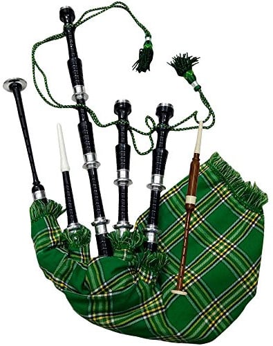 Dudelsack aus Palisander mit silberfarbenen Halterungen, schwarzes Finish, Highland-Dudelsack und Zubehör Full Size 40 x 20 Schwarz, Irish National